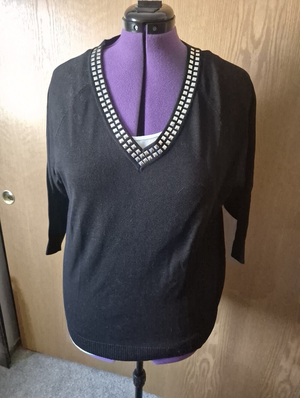 Zac and Rachel studded black V neck sweater